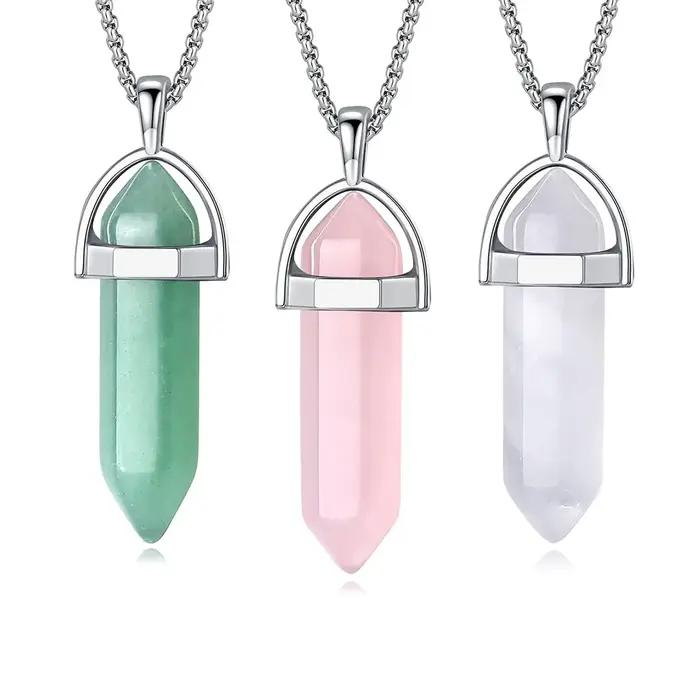 Collier pendentif en pierre précieuse hexagonale d'obsidienne noire, collier en cristal, Reiki spiri