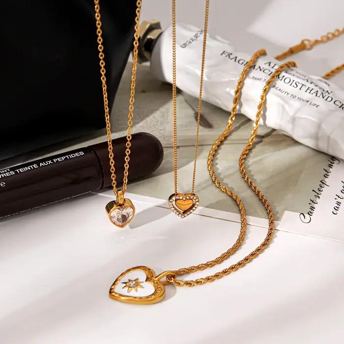 Collier pendentif cœur plaqué or 18 carats en acier inoxydable 316L avec émail et zirconium pour femme style Y2K occassions spéciales et cadeau romantique