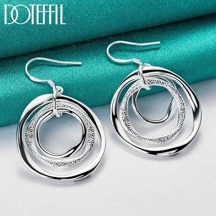 DOTEFFIL 925 en argent Sterling trois cercles boucle d'oreille pour femme dame mariage fiançailles fête bijoux de mode