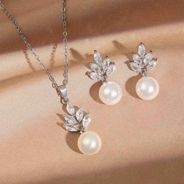 ZAKOL luxe zircone simulé perle boucles d'oreilles pendentif collier ensembles pour les femmes mode Ceystal élégant femmes bijoux de mariage