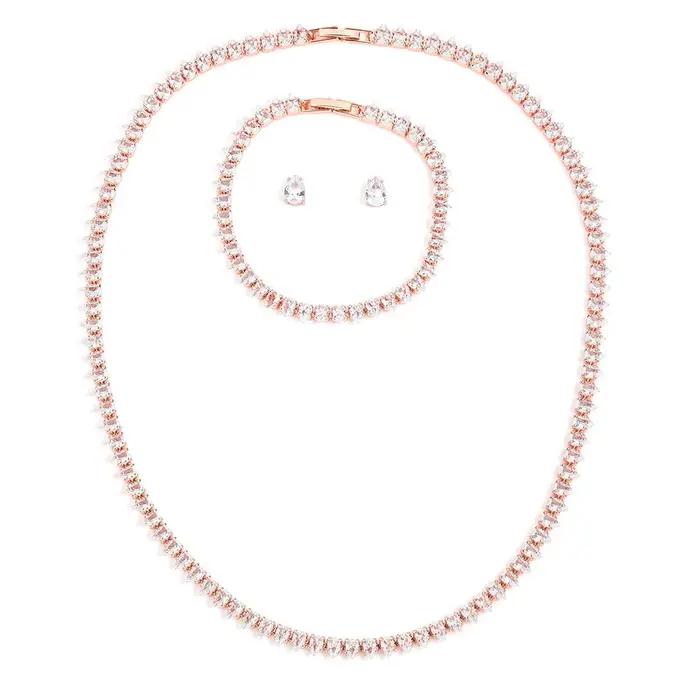 ZAKOL luxe goutte d'eau zircone ensembles de bijoux pour les femmes scintillant collier boucles d'oreilles Bracelet