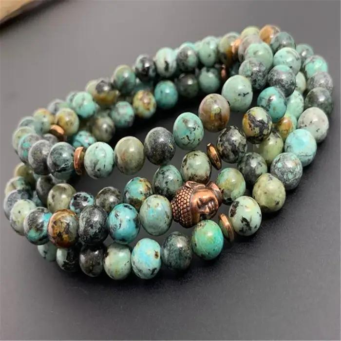 Bracelet Multi-Couches en Turquoise Naturelle de 8mm, 108 Perles, Manchette Chakra, Poignet, Reiki,