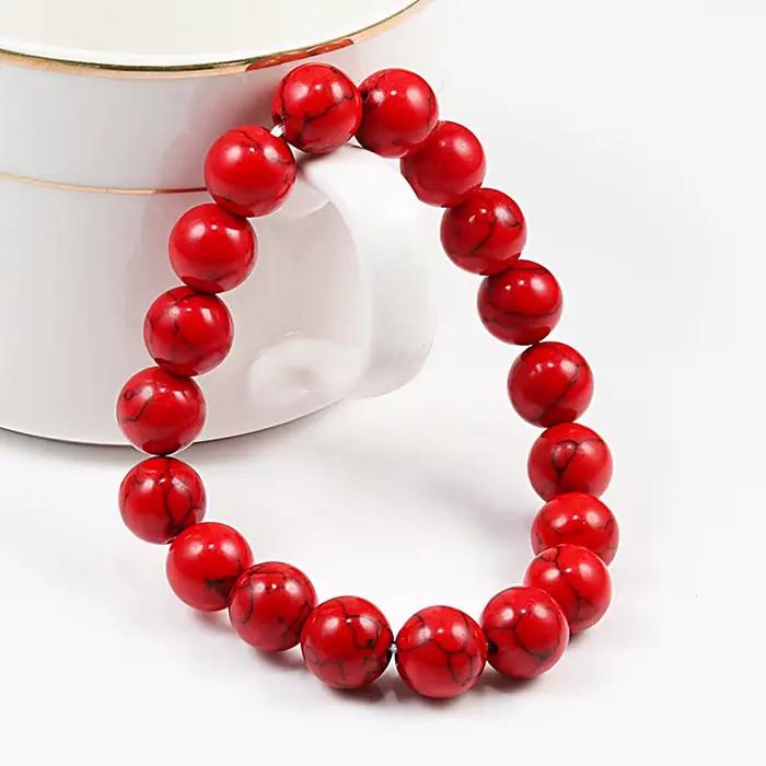 Nouveau 6mm 8mm 10mm perles rouges Bracelets classique élastique extensible pierre naturelle Bracelet Bracelet pour femmes hommes Yoga bijoux
