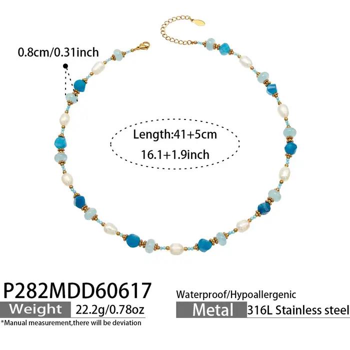 Colliers faits à la main avec perles d'eau douce, perles de pierre bleues facettées, collier pour fe