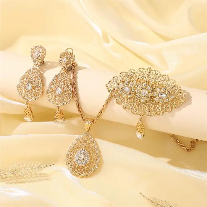 Ensemble de bijoux marocain pour femmes, collier, boucles d'oreilles, broche, luxueux, Style Vintage, accessoires de mariage, cadeau