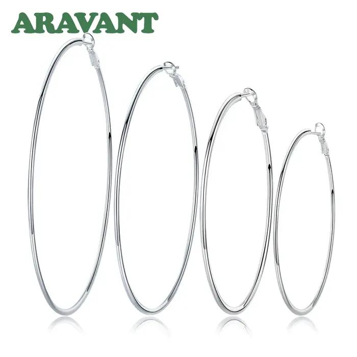 Aravant 925 argent Sterling 50MM 60MM 70MM 80MM cerceau boucle d'oreille pour les femmes bijoux de mariage cadeau