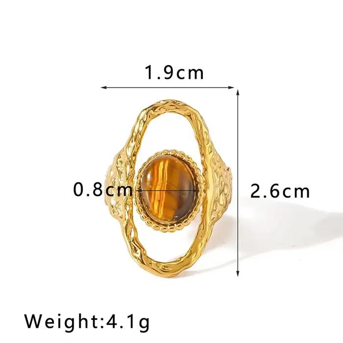 Loe | Bague Ouverte en Pierre Naturelle pour Femme Bijoux à la main en acier inoxydable, breloques Réglable. Nouveau