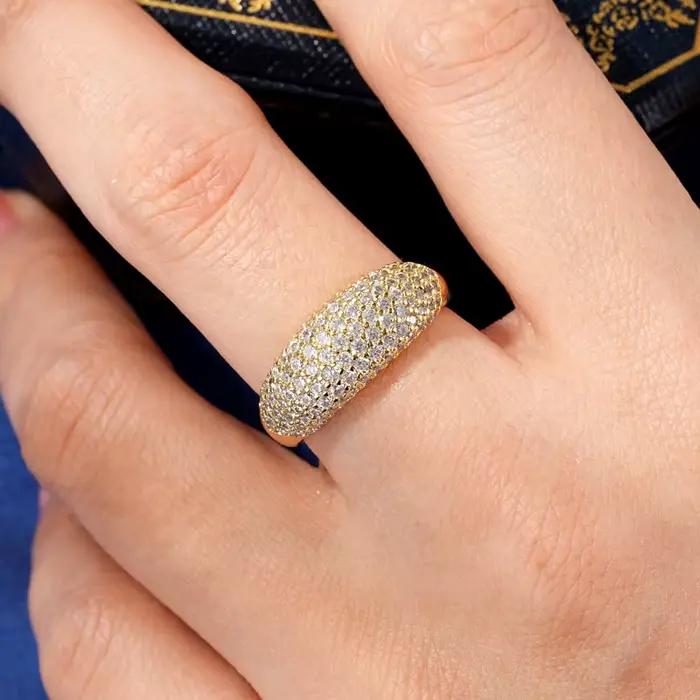 Rrjzz – bague d'éternité Vintage plaquée or 14 carats, coupe ronde, imitation diamant pavé, pour femmes et hommes, bijoux de fête quotidiens, cadeaux
