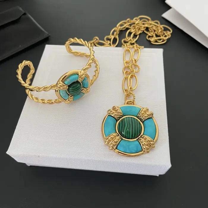 Collier et bracelet avec pendentif turquoise de marque de mode pour femme