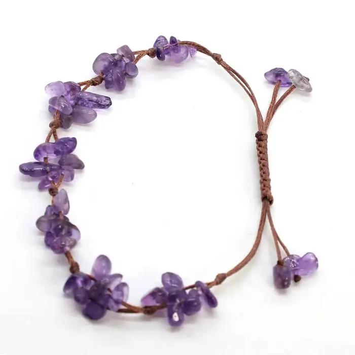 Bracelets tressés en pierre de cristal macramé pour femmes et filles améthyste naturelle quartz pierre précieuse bracelet ajustable tissé bijoux romantiques occassions spéciales