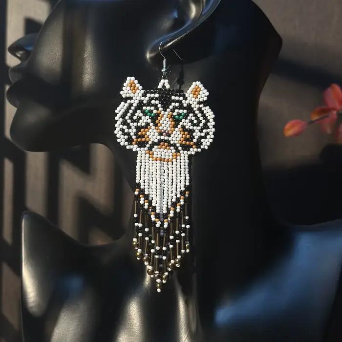 Boucles d'oreilles tigre créatives faites à la main, bijoux bohème à franges perlées, boucles d'oreilles pendantes à la mode pour femmes, adaptées au quotidien