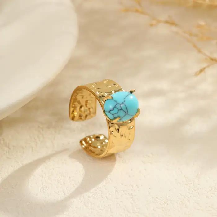 Bagues vintage bohèmes en verre turquoise pour femme, style vacances, bijoux quotidiens, décoration de fête, cadeaux