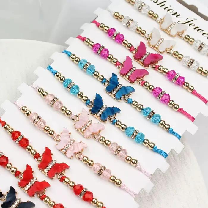 Ensemble de 12 bracelets papillons en cristal colorés, un cadeau tendance pour les filles européennes et américaines. Bracelet réglable
