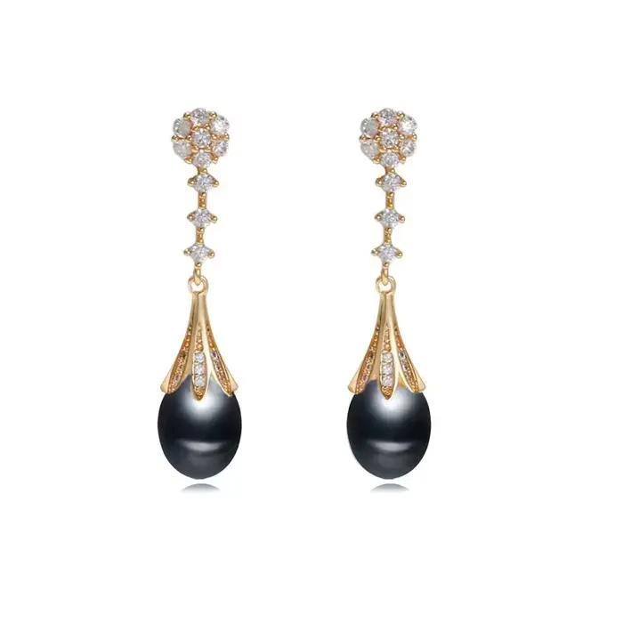 Boucles d'oreilles en perles d'eau douce naturelles, boucles d'oreilles en argent 925 pour femme, mariée, avec perles blanches, cadeau d'anniversaire, noir et blanc