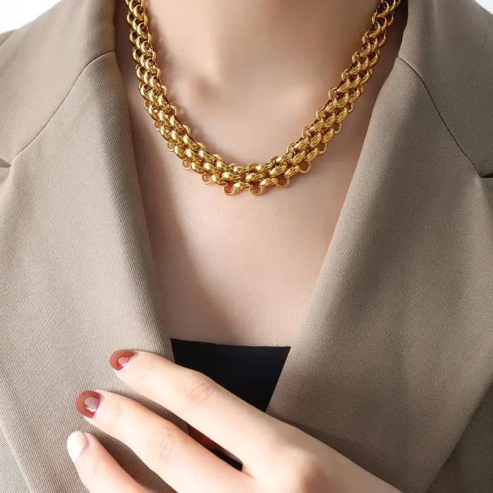 Collier chaîne massive plaqué or 18 carats style punk pour femmes et filles occasions spéciales été vacances parties