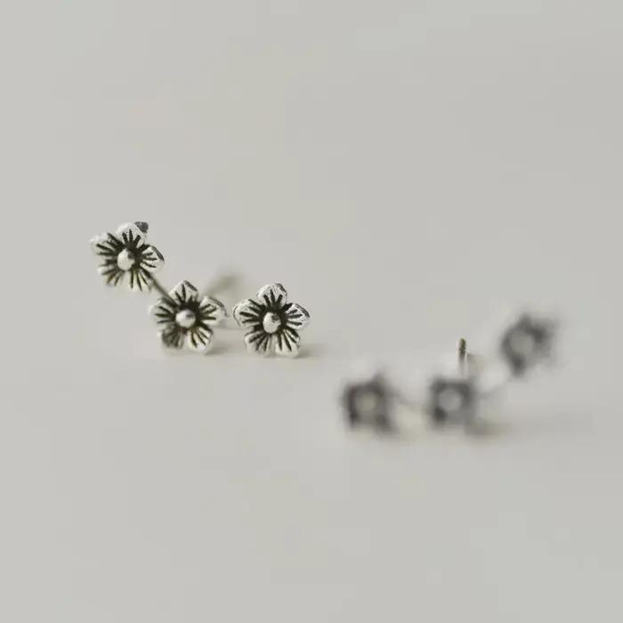 Boucles d'oreilles rétro fleur en argent regardé 925 pour femmes, bijoux tendance, cadeau pour fille