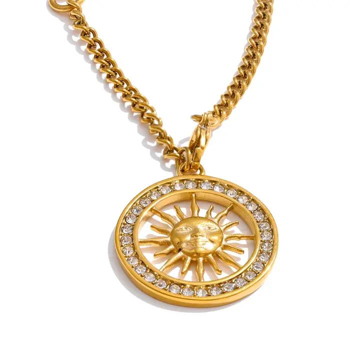 Yhpup – collier rond en zircone avec pendentif soleil creux, couleur or 18 carats, en acier inoxydable, exquis, Premium, bijoux cadeau