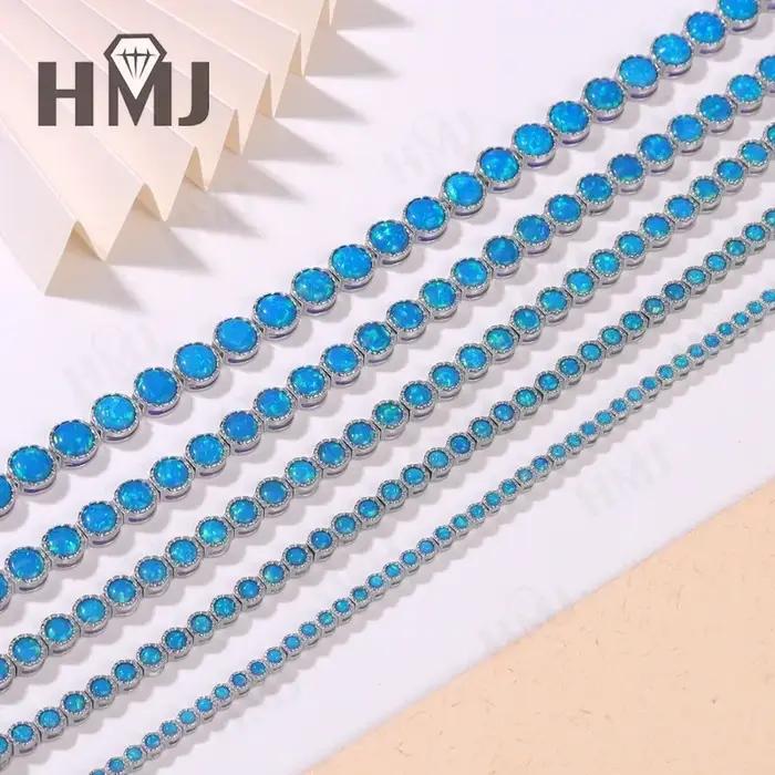 Bracelet opale en argent sterling 925 plaqué or blanc bleu classique pour femmes occasions spéciales partys fiançailles mariage anniversaire