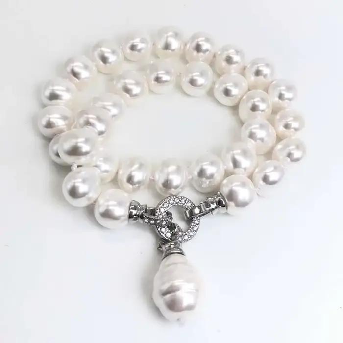 Collier de perles de culture d'eau douce de pomme de terre blanche de 12 à 15m, style de luxe, pavé
