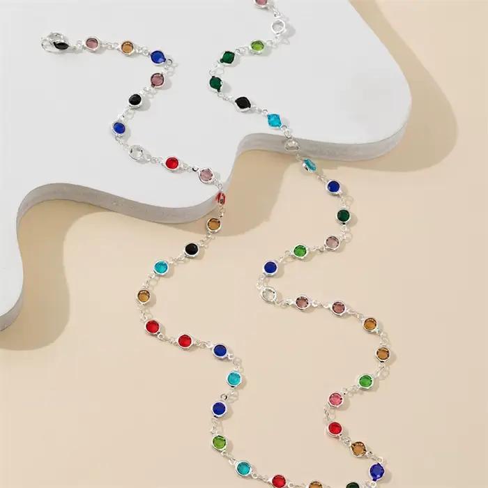 Collier bohème en verre coloré Long en forme de Y, chaîne de clavicule en métal, couleur or argent, fête de vacances d'été, bijoux de corps, cadeaux