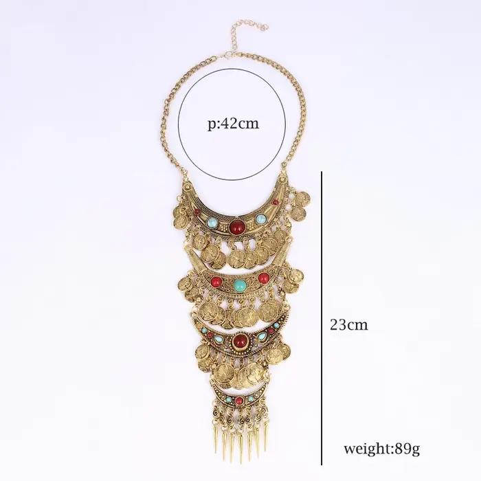 Collier multilaye vintage à la mode pour femmes, long, bohème, géométrique, plaqué argent antique et or antique pour les occasions spéciales