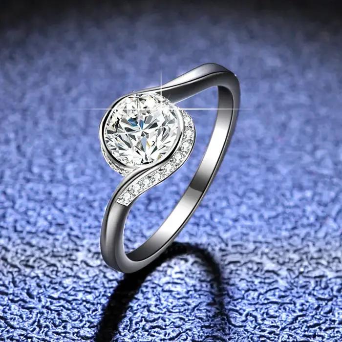 PomerceJelly-Bagues Moissanite en argent regardé 925 pour femmes