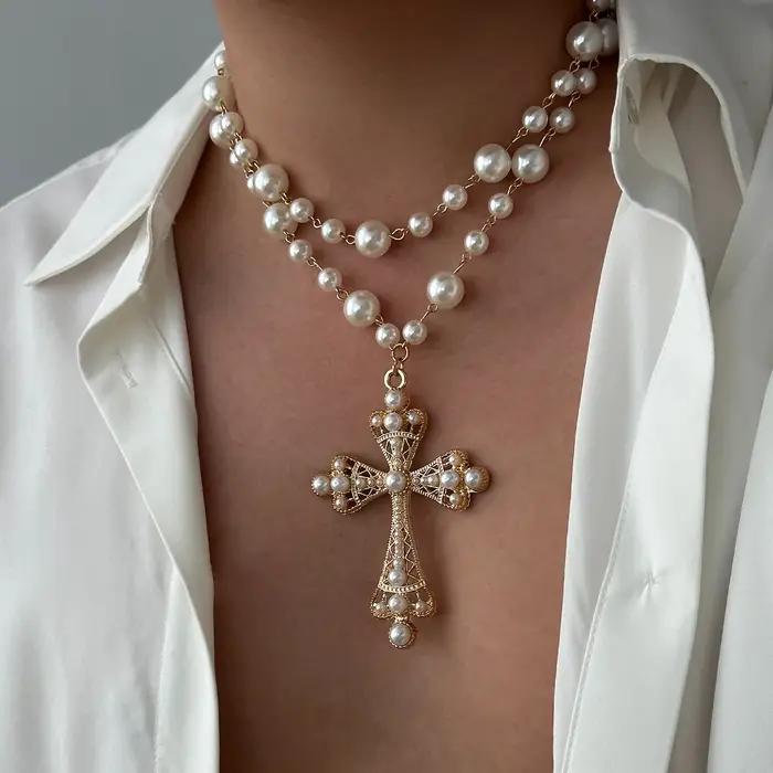 IngeSight.Z-Collier ras du cou en perles pour hommes et femmes, breloque, pendentif croix de Jésus,