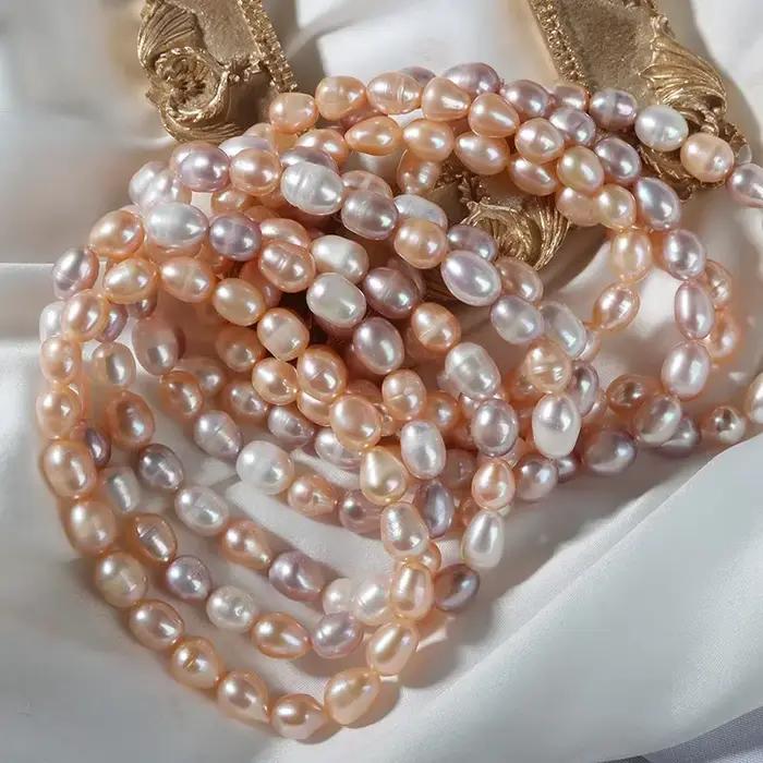 Bracelet de perles d'eau douce naturelles pour femmes, blanc, rose, violet, petites perles de riz, Simple, élastique, bijoux cadeau