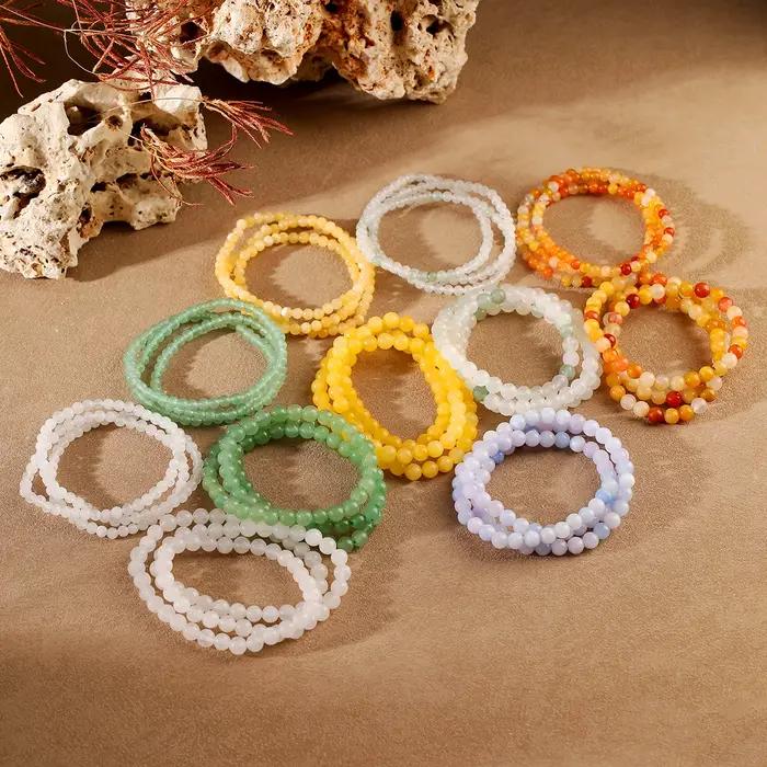 JD – Bracelet multicouche en pierre naturelle aigue-marine et Jade pour femmes