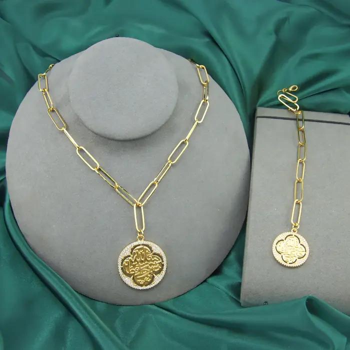 Ensemble de colliers en Zircon plaqué or 18 carats, mode arabe, pendentif rond, bijoux de fête pour