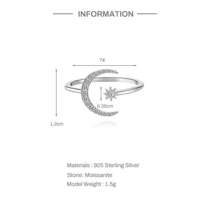 Bague en argent sterling 925 sertie de moissanite lune pour femmes occasions spéciales romantique mariage anniversaire cadeau