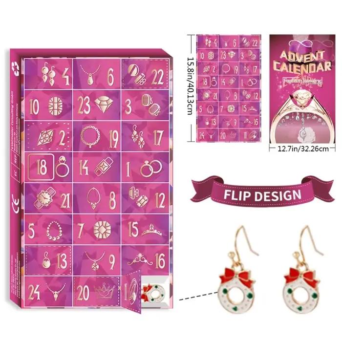 Bijoux calendrier de l'avent pour femmes, noël avec collier, bagues, boucles d'oreilles 24 jours Y5GB