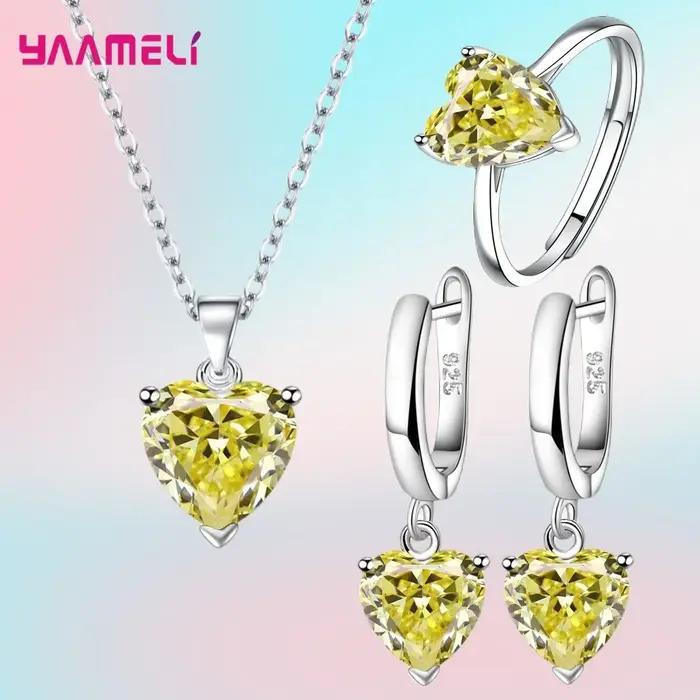 Ensemble de bijoux fin en argent Sterling 925 avec zirconium blanc et cristal pour femmes pour occasions d'engagement romantique