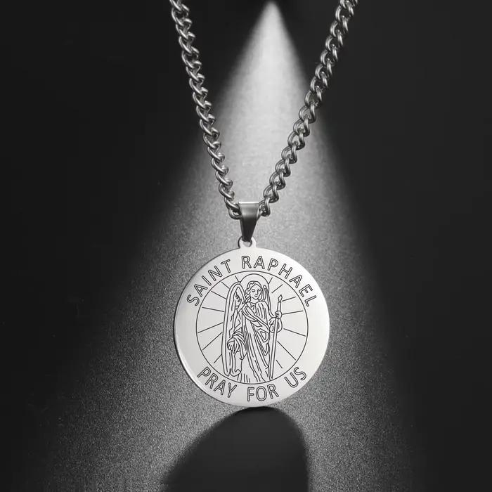 Médaille pendentif Saint Raphael Michael collier acier inoxydable bijou religieux cadeau femme homme occasions spéciales