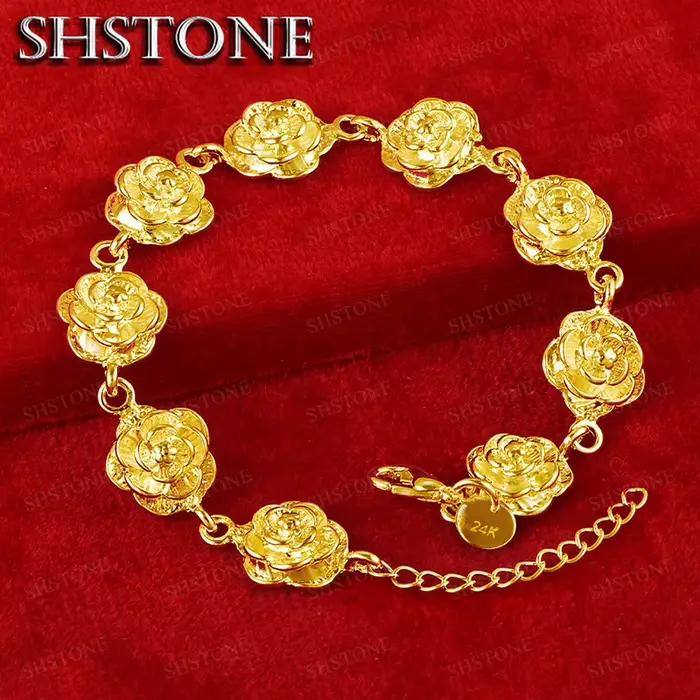 Bracelet en or 18 carats pour femmes motifs floraux romantiques bijoux de mode pour occasions spéciales fiançailles mariage cadeaux