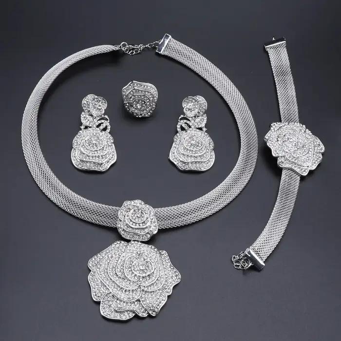 Ensemble de Bijoux de Luxe en Cristal Or et Argent pour Femmes Occasions Spéciales Mariage Fête Anniversaire