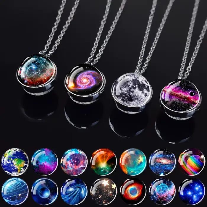 Collier planète aurore avec boule de verre double face, bijou d'astronomie pour femmes et hommes, cadeau occasion spéciale