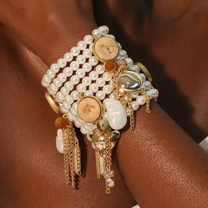 Ensemble de bracelets de perles dorées pour femmes, bijoux de cheville faits à la main, accessoires de déclaration