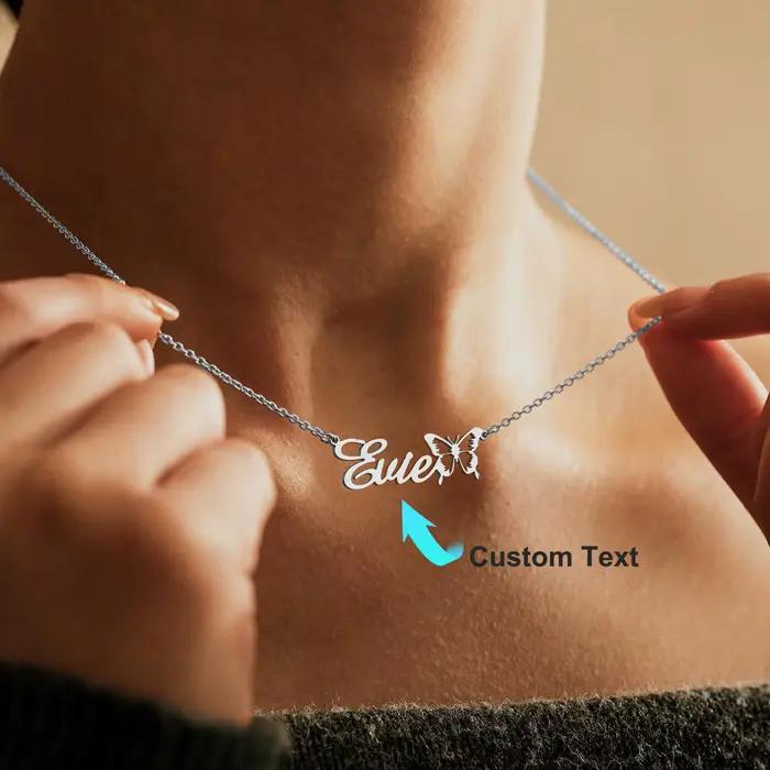 Collier avec nom personnalisé avec papillon, couleur or, nom personnalisé, bijoux minimalistes, cade