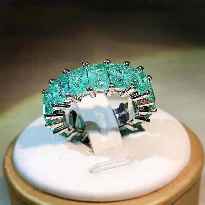 Paraiba-Bague de fiançailles en pierres précieuses pour femme, argent regardé 925 brillant, incrusté de pierres légères, bijoux élégants de luxe, mode