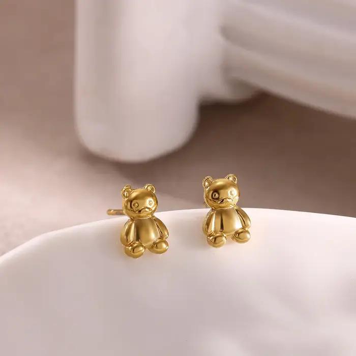 Mini ours mignon boucles d'oreilles pour femmes élégant Animal couleur or boucle d'oreille en acier inoxydable Piercing