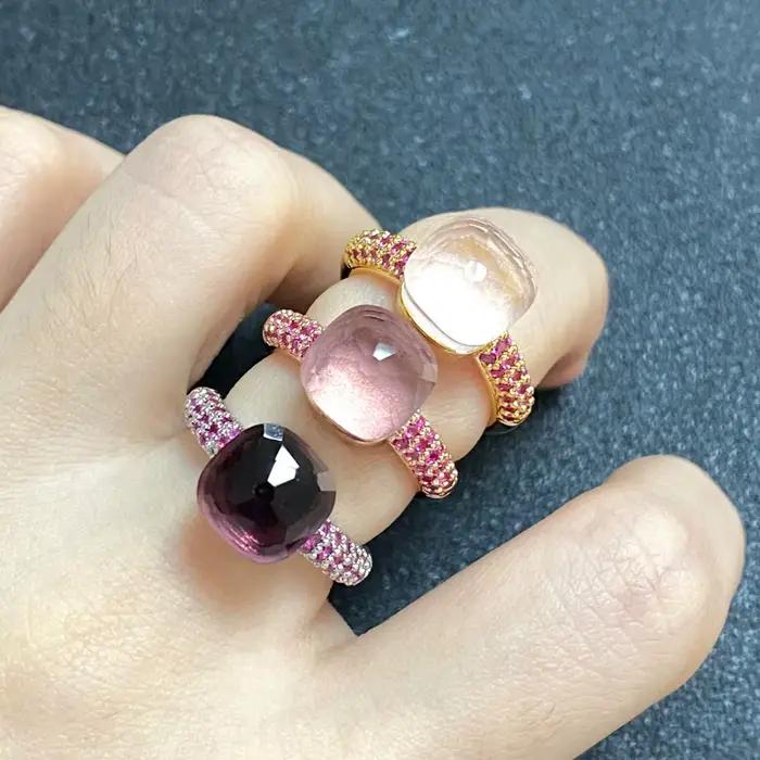 Bague en cristal violet pour femme, incrustation, bijoux plaqués platine, bonbons, document doux, classique