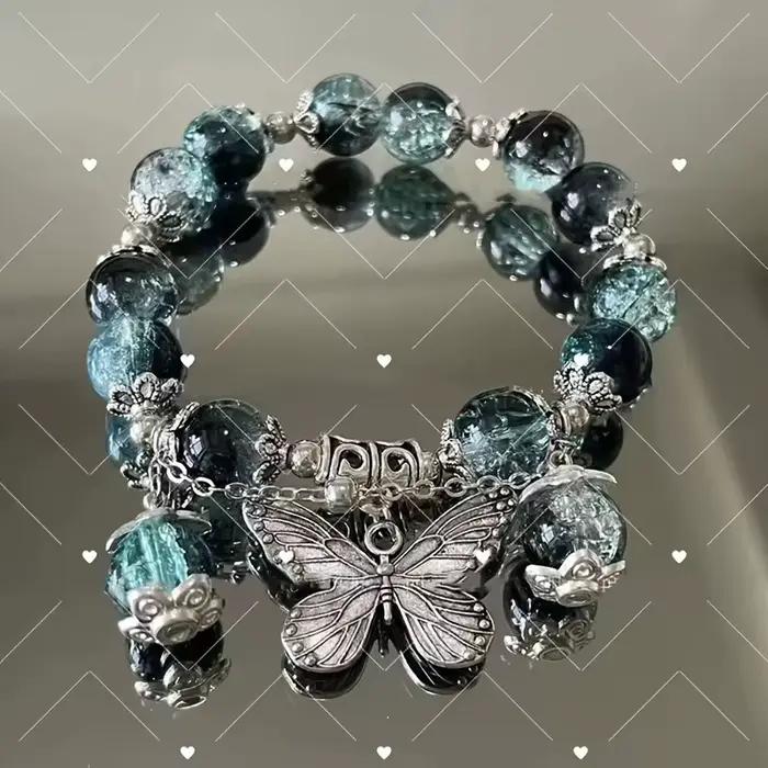 Bracelet de luxe galaxie planète pour femmes, pop-corn, perles d'opale de cristal, pendentif plume papillon, bijoux Harajuku, cadeaux