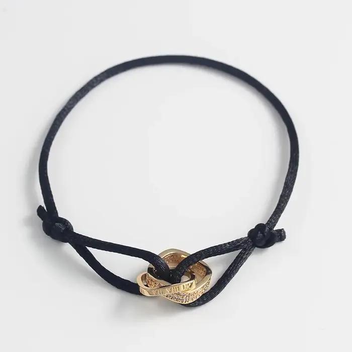 Bracelet en corde réglable avec chiffres interblocés en acier inoxydable pour homme et femme occasions spéciales