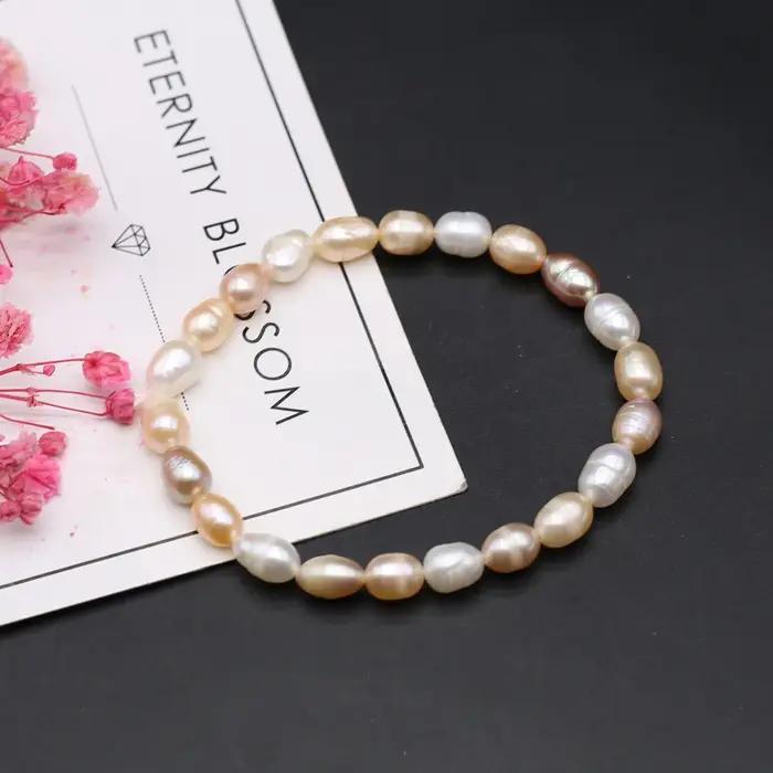 Bracelet de perles 100% naturelles, breloques, corde élastique, vraies perles, pour petite amie, taille 8-9mm