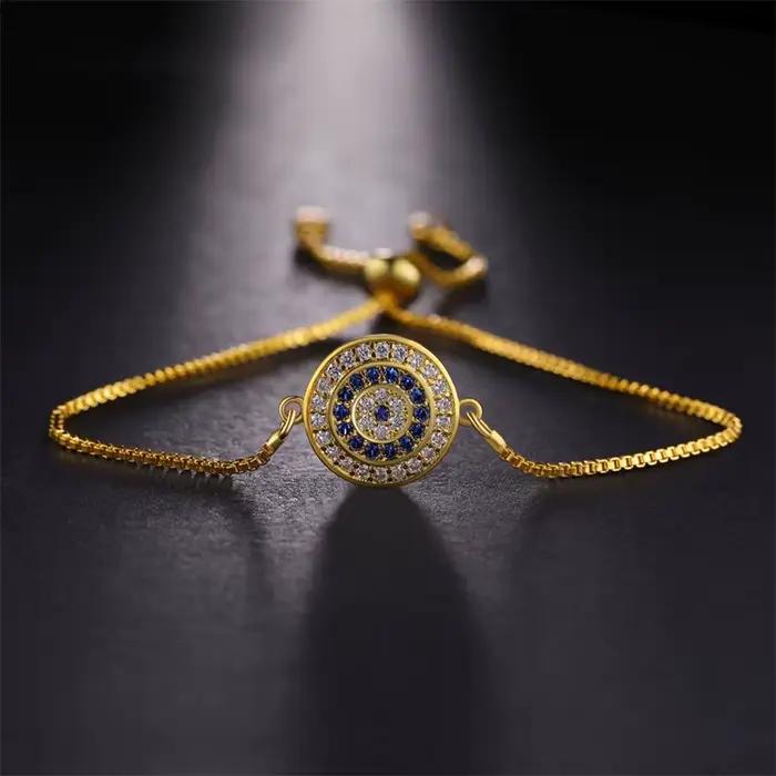 Juya – Bracelet turc à l'oeil porte-bonheur pour femme, micro-pavé de zircon, breloques œil grec, chaînes réglables, fournitures de bijoux Hamsa