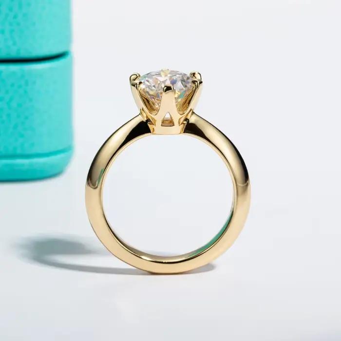 Bague en or jaune 3ct D couleur Moissanite bagues de fiançailles pour femmes GRA Cer bijoux personnalisés en gros