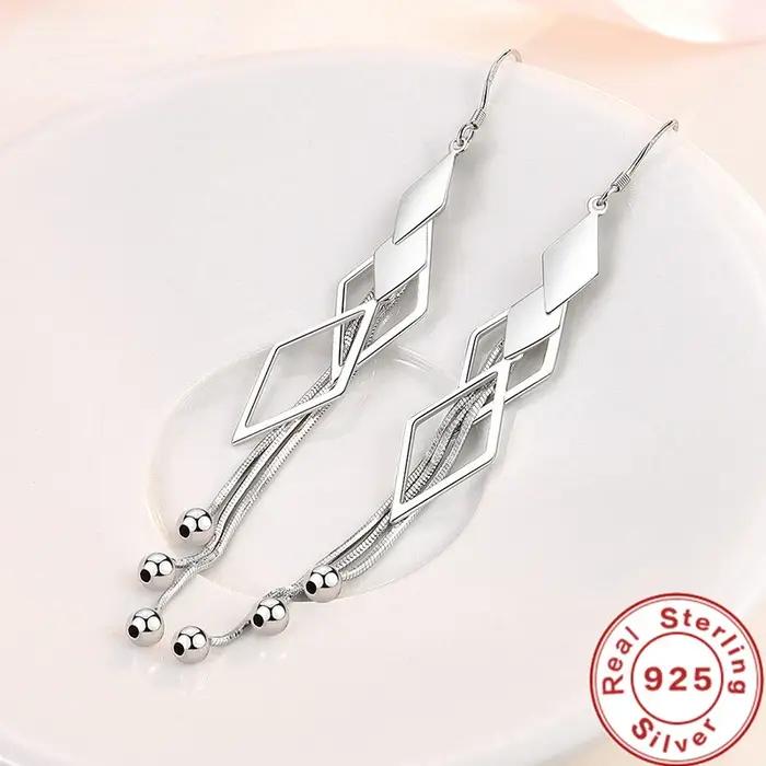 Boucles d'oreilles longues géométriques en argent regardé 925 pour femmes