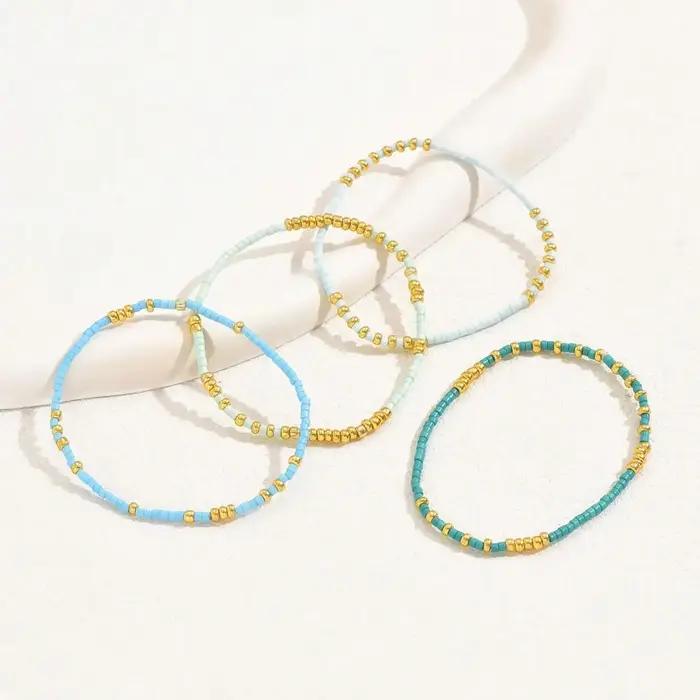 Ensemble de bracelets extensibles en perles de rocaille de couleur Turquoise