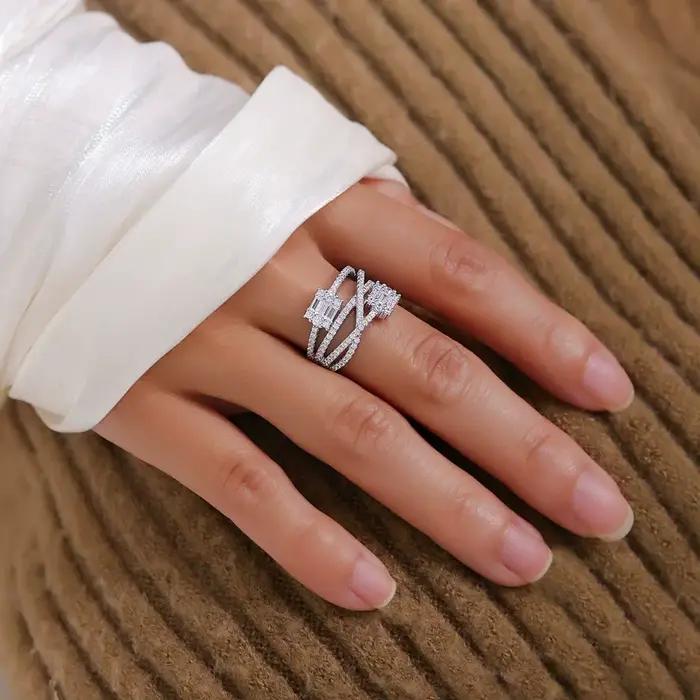 Vinregem Bague de fiançailles et de mariage en saphir créé en laboratoire pour femme